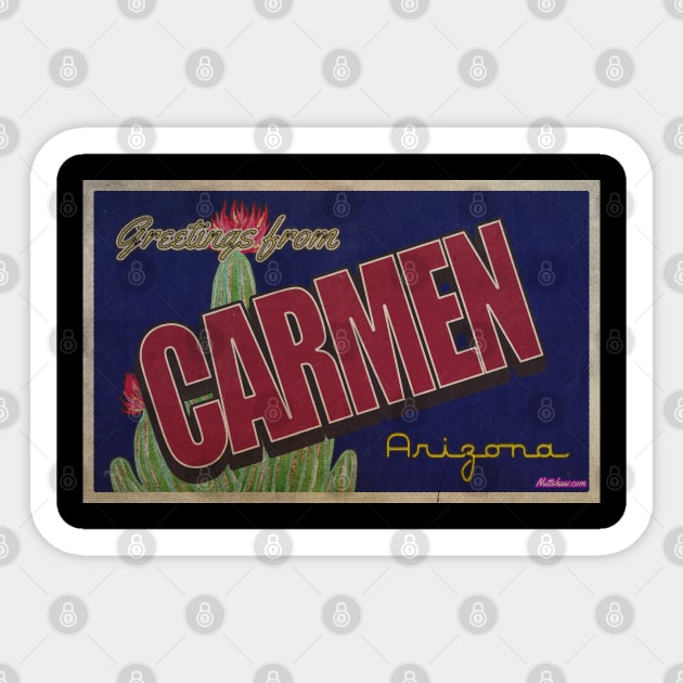 Greetings from Carmen, Arizona Sticker by Nuttshaw Studios